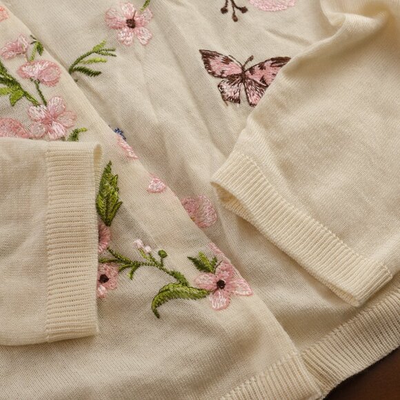 Giambattista Valli Floral Embroidered Knit Cardigan, Ivory, Size IT 42/US 6 - Picture 11 of 15